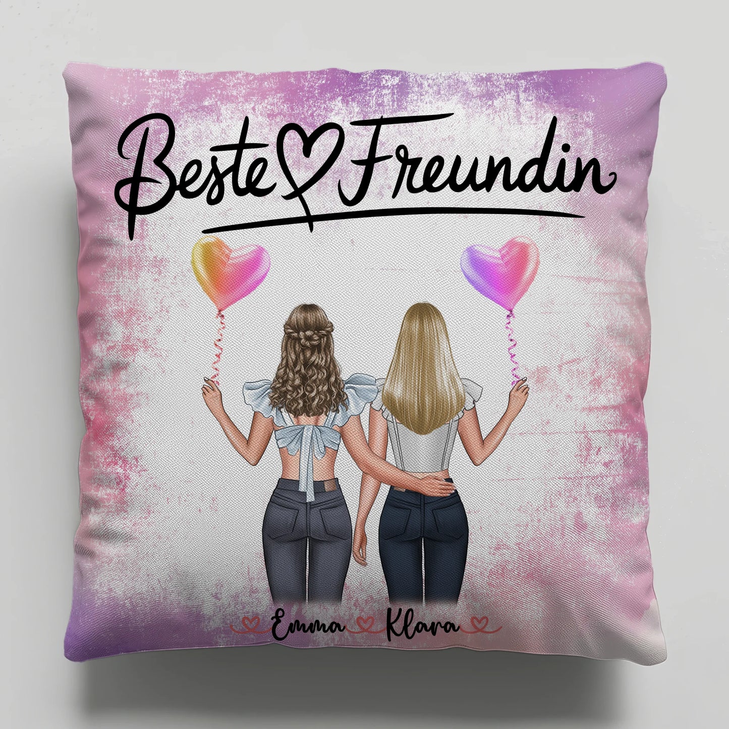 Kissen für beste Freundinnen personalisiert mit 2 Clipart-Frauen Namen & Wunschtext