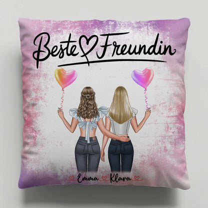 Kissen für beste Freundinnen personalisiert mit 2 Clipart-Frauen Namen & Wunschtext