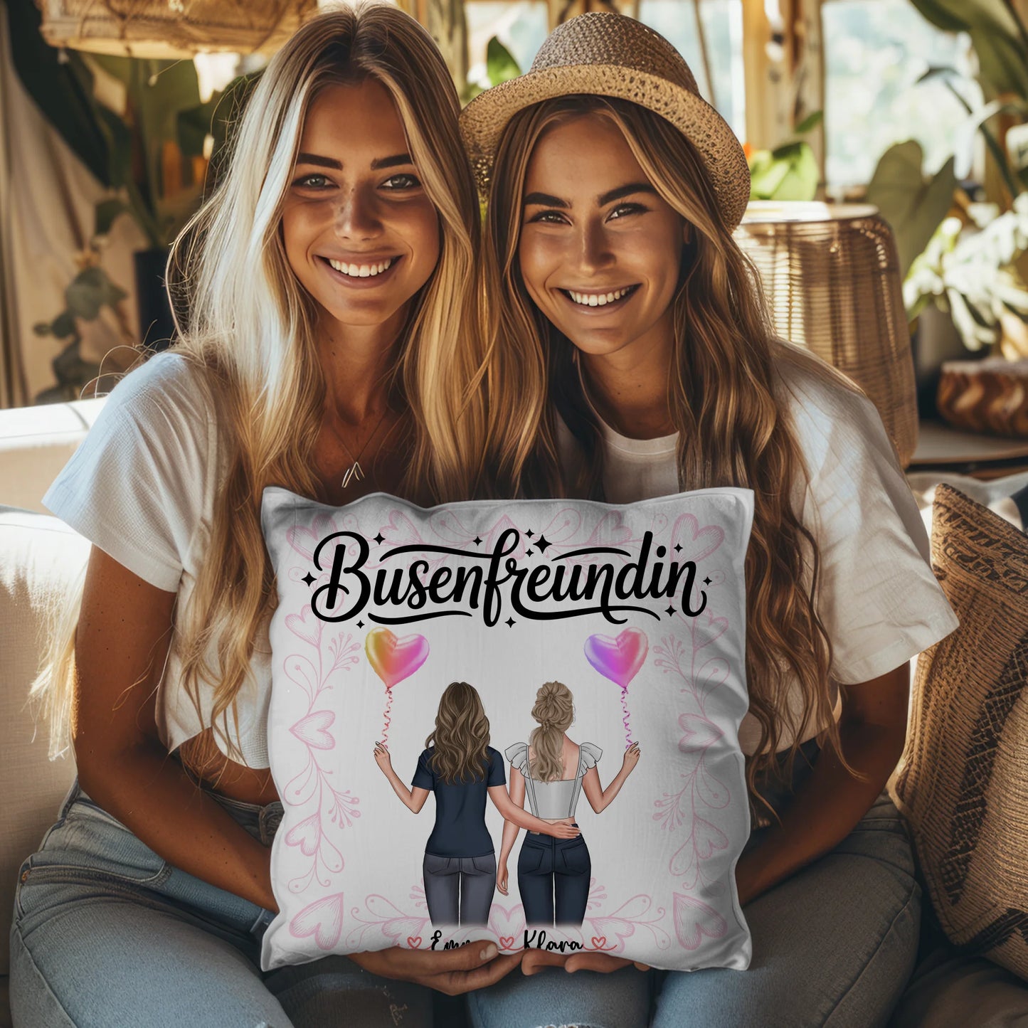 Beste Freundin Kissen Busenfreundin mit 2 Clipart Frauen, Namen & Wunschtext