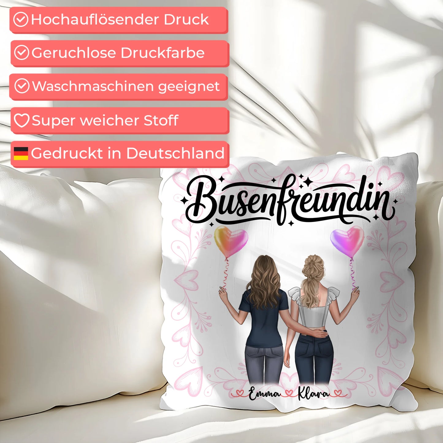 Beste Freundin Kissen Busenfreundin mit 2 Clipart Frauen, Namen & Wunschtext
