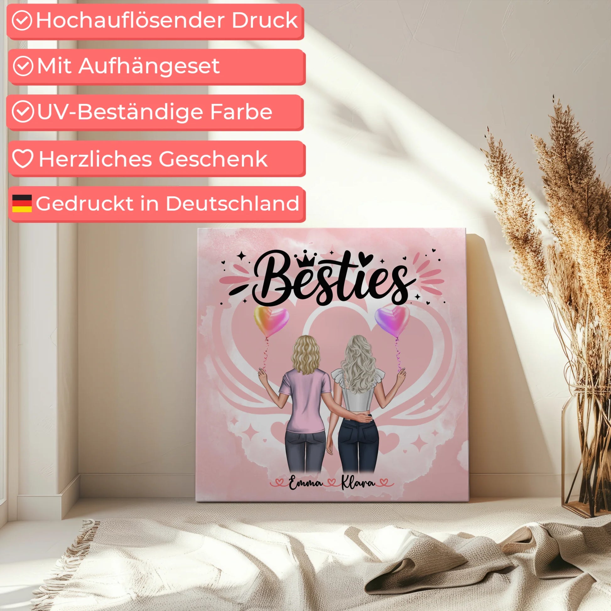 Personalisierte Leinwand Freundinnen - Besties mit 2 Clipart Frauen, Namen & Wunschtext 5