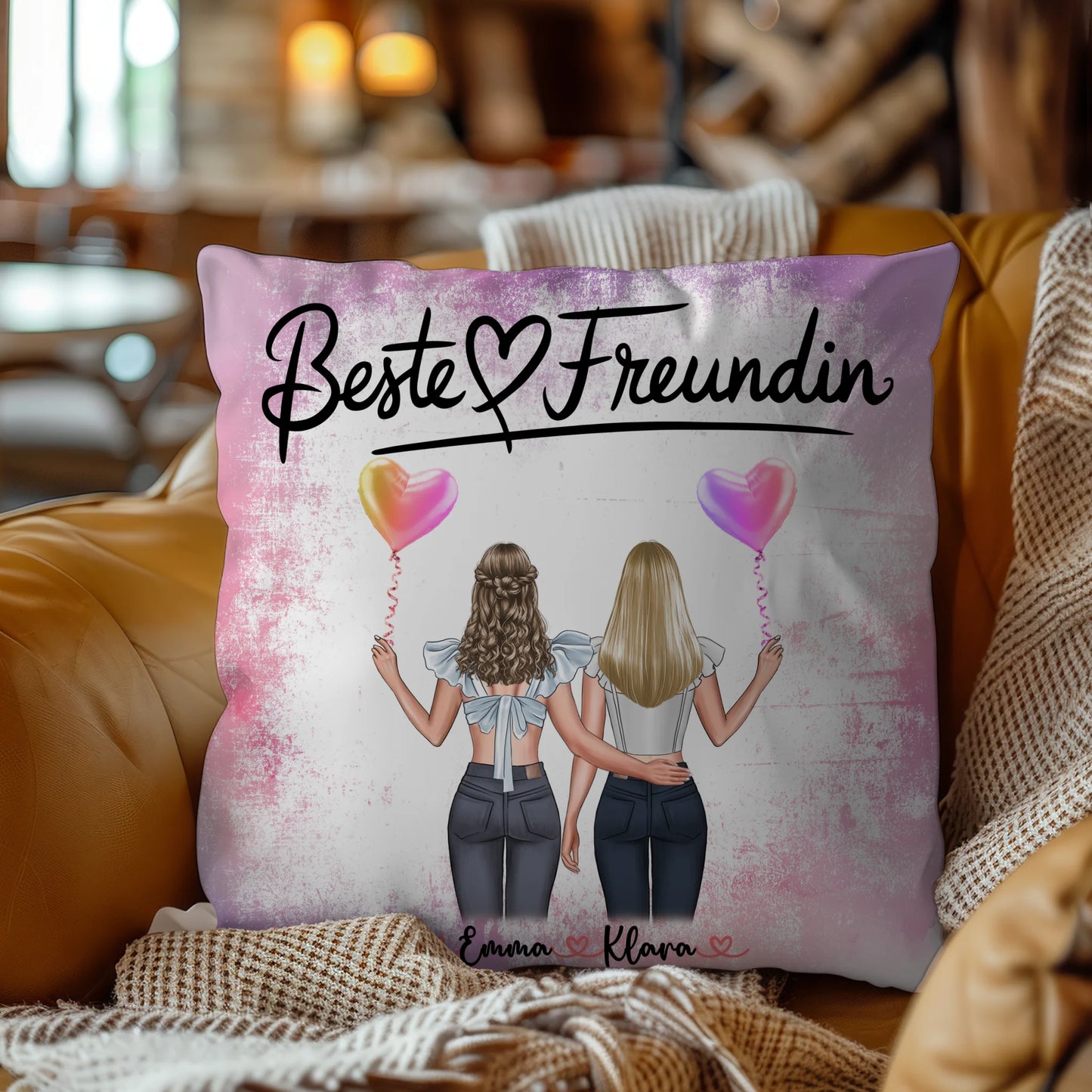Kissen für beste Freundinnen personalisiert mit 2 Clipart-Frauen Namen & Wunschtext