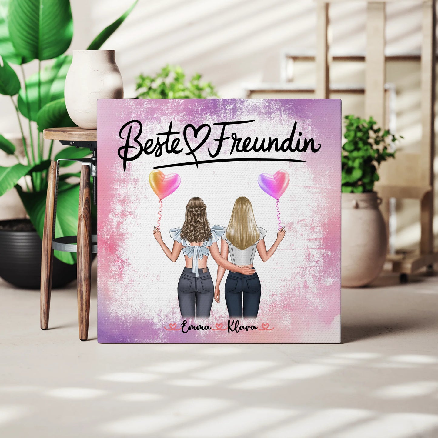 Geschenk beste Freundin personalisierte Leinwand mit 2 Clipart-Frauen, Namen & Wunschtext 3