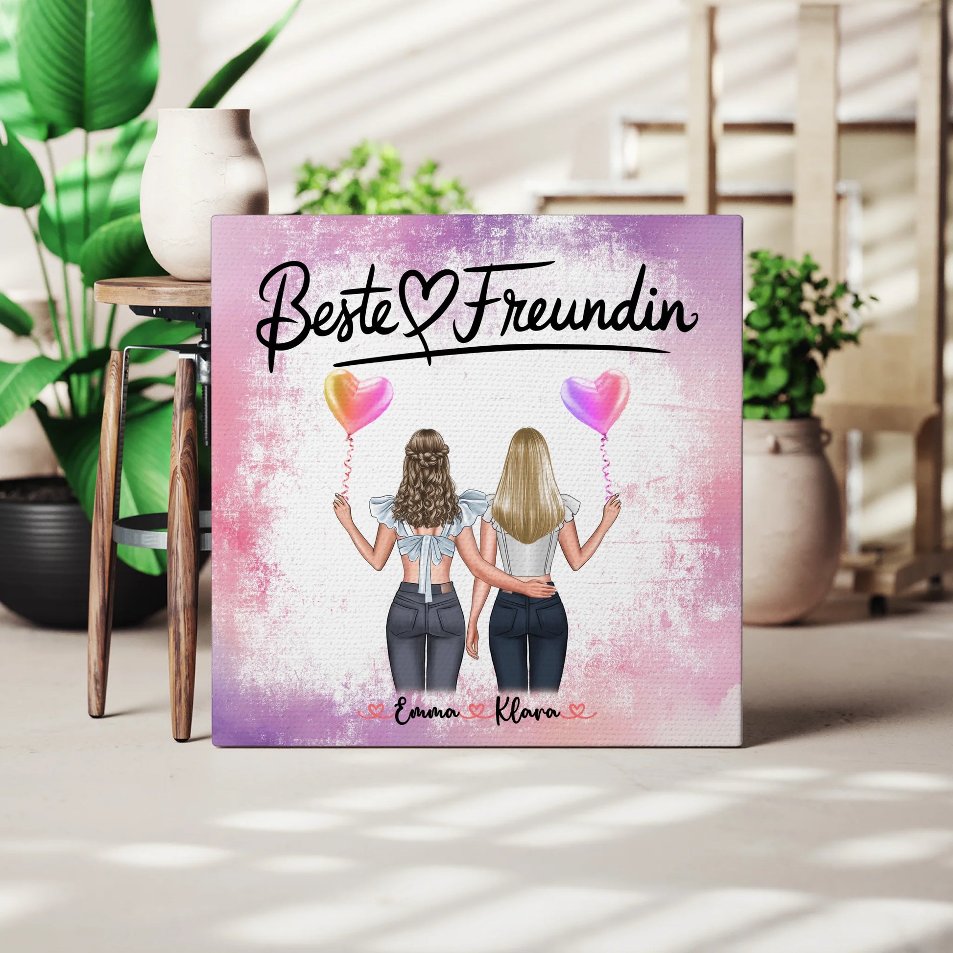 Geschenk beste Freundin personalisierte Leinwand mit 2 Clipart-Frauen, Namen & Wunschtext 3