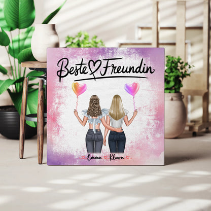 Geschenk beste Freundin personalisierte Leinwand mit 2 Clipart-Frauen, Namen & Wunschtext 3