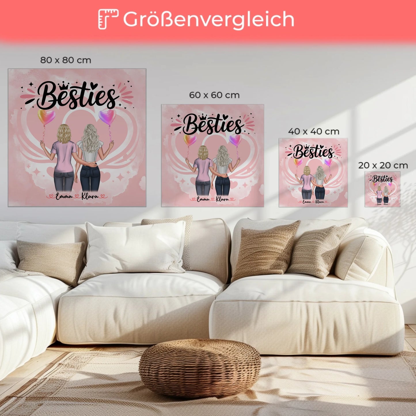 Personalisierte Leinwand Freundinnen - Besties mit 2 Clipart Frauen, Namen & Wunschtext 6