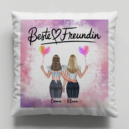 Kissen für beste Freundinnen personalisiert mit 2 Clipart-Frauen Namen & Wunschtext