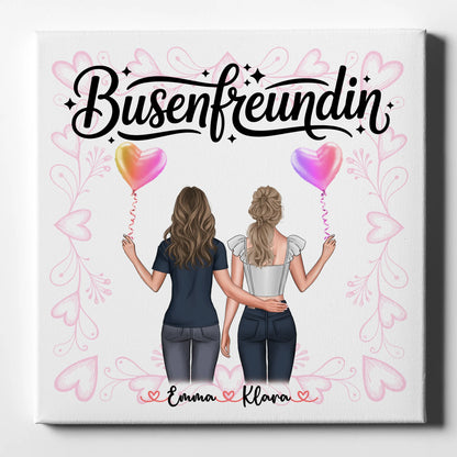 Personalisierte Freundinnen-Leinwand mit zwei Clipart-Frauen, Namen und Spruch 1