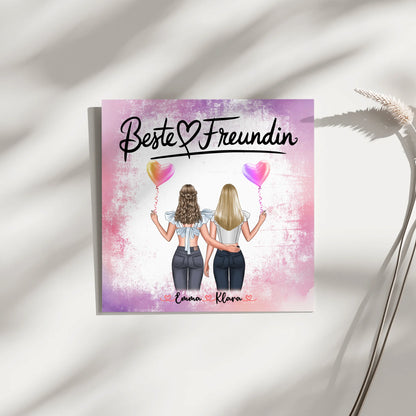 Geschenk beste Freundin personalisierte Leinwand mit 2 Clipart-Frauen, Namen & Wunschtext 4
