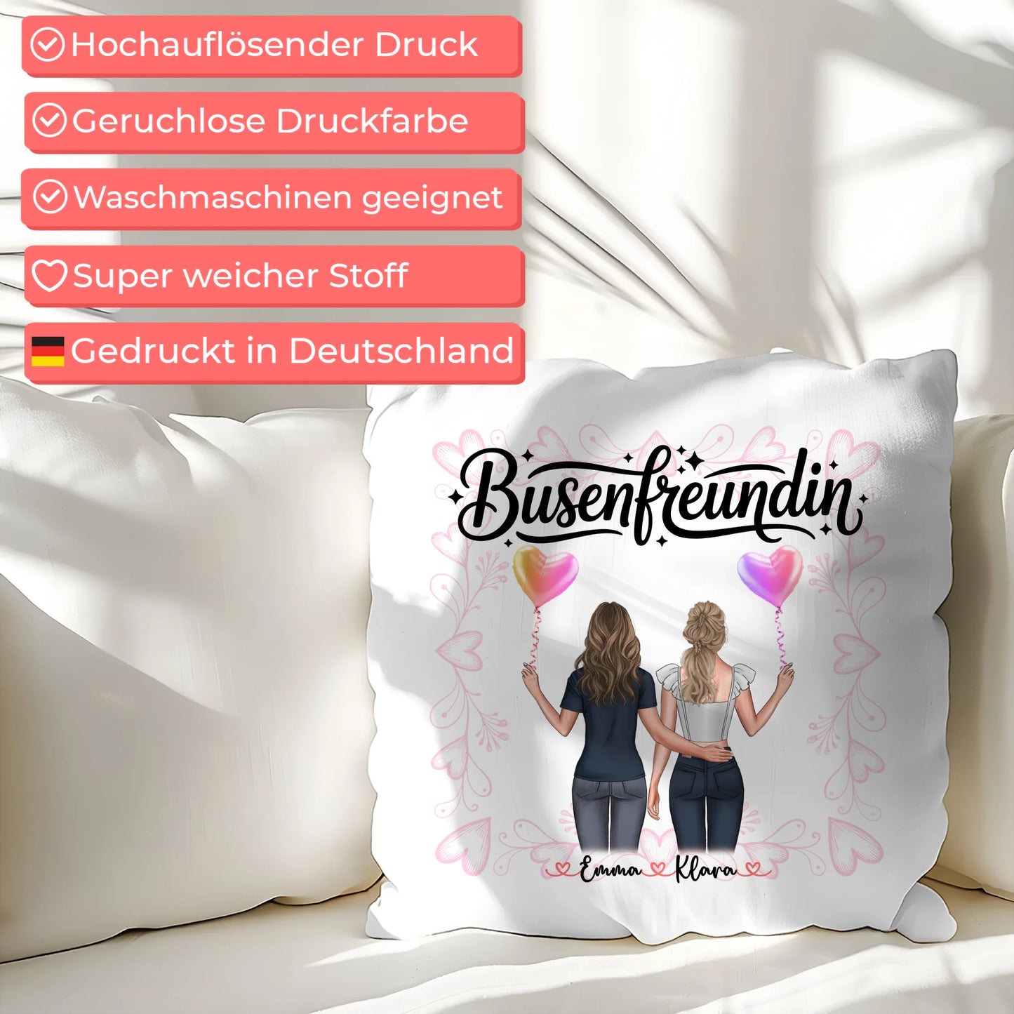 Beste Freundin Kissen Busenfreundin mit 2 Clipart Frauen, Namen & Wunschtext