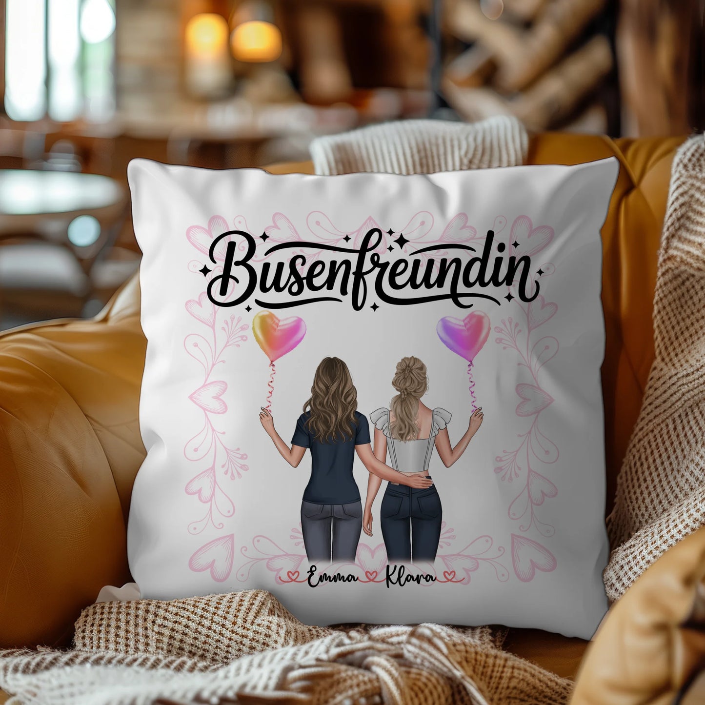 Beste Freundin Kissen Busenfreundin mit 2 Clipart Frauen, Namen & Wunschtext