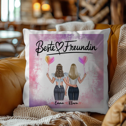 Kissen für beste Freundinnen personalisiert mit 2 Clipart-Frauen Namen & Wunschtext