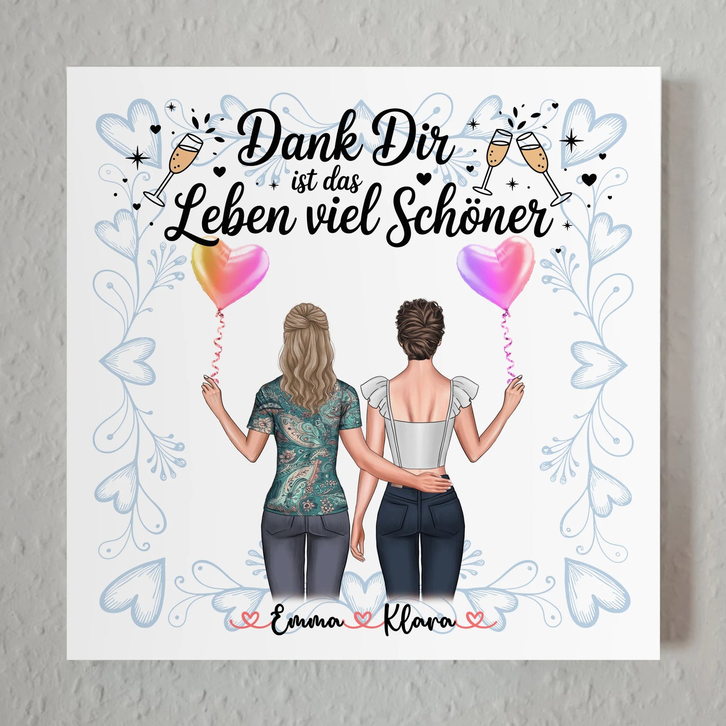 Beste Freundin Geschenk Fotoboard mit 2 Clipart Frauen, Namen & eigenem Spruch