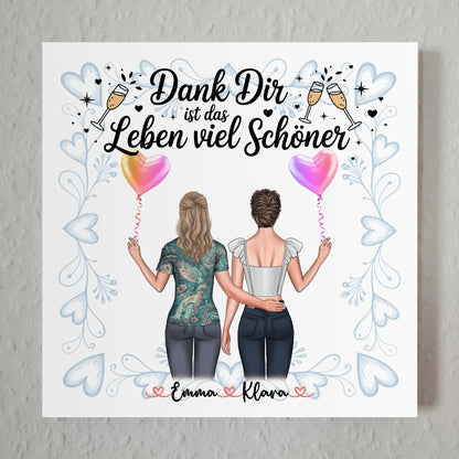 Beste Freundin Geschenk Fotoboard mit 2 Clipart Frauen, Namen & eigenem Spruch