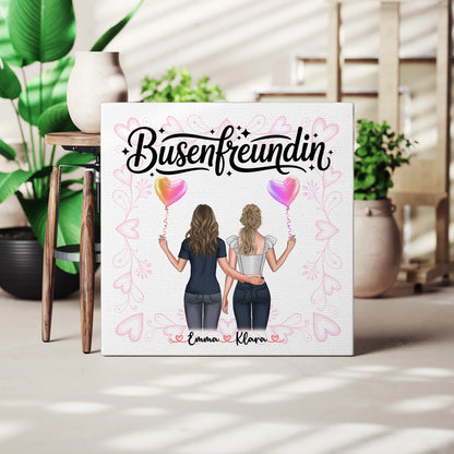 Personalisierte Freundinnen-Leinwand mit zwei Clipart-Frauen, Namen und Spruch 3