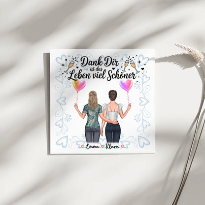 Beste Freundin Geschenk Fotoboard mit 2 Clipart Frauen, Namen & eigenem Spruch