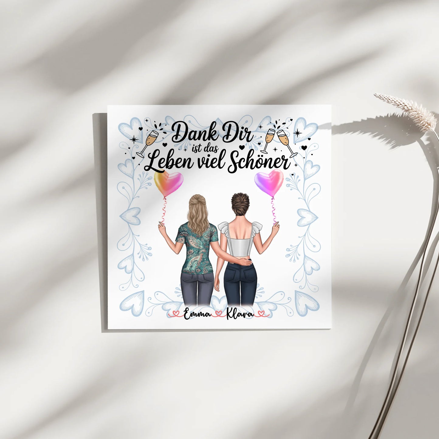 Beste Freundin Geschenk Fotoboard mit 2 Clipart Frauen, Namen & eigenem Spruch