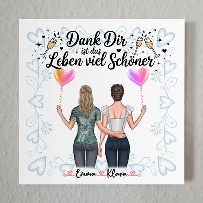 Beste Freundin Geschenk Fotoboard mit 2 Clipart Frauen, Namen & eigenem Spruch
