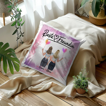 Kissen für beste Freundinnen personalisiert mit 2 Clipart-Frauen Namen & Wunschtext
