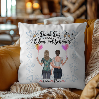 personalisiertes Kissen beste Freundin mit 2 Clipart Frauen Namen & Wunschtext