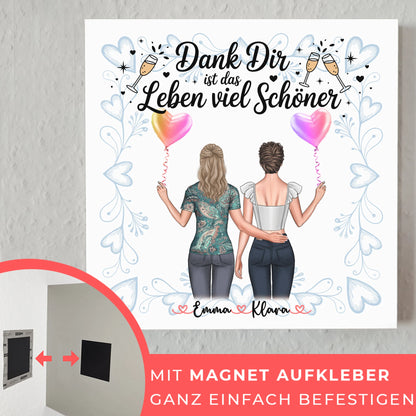 Beste Freundin Geschenk Fotoboard mit 2 Clipart Frauen, Namen & eigenem Spruch