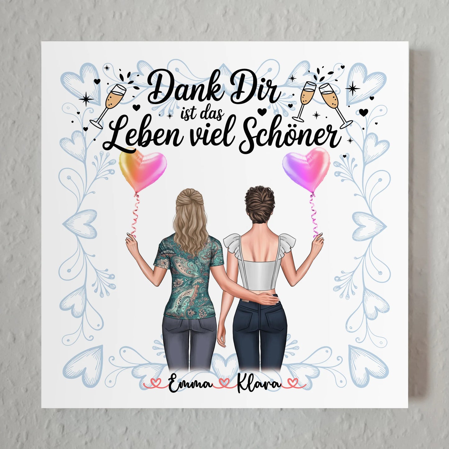 Beste Freundin Geschenk Fotoboard mit 2 Clipart Frauen, Namen & eigenem Spruch