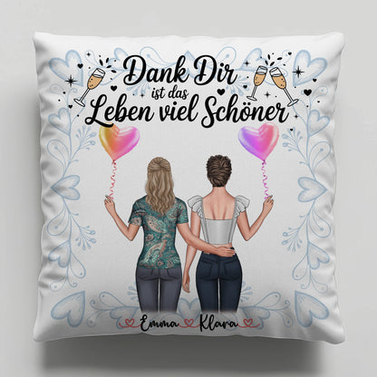 personalisiertes Kissen beste Freundin mit 2 Clipart Frauen Namen & Wunschtext