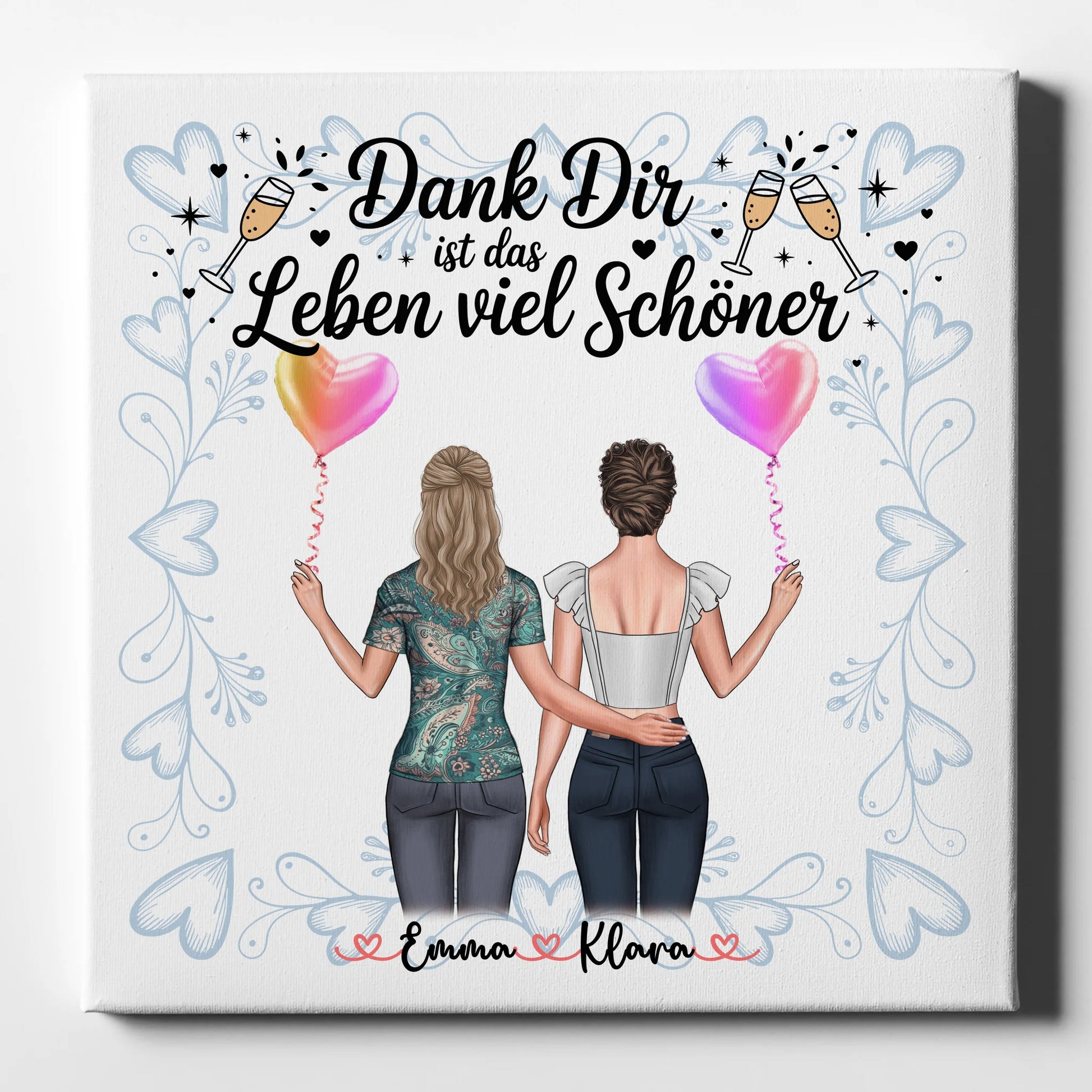Personalisierte Leinwand beste Freundin mit 2 Clipart Frauen, Namen & Dank dir Spruch 1