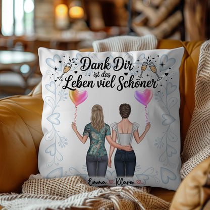 personalisiertes Kissen beste Freundin mit 2 Clipart Frauen Namen & Wunschtext