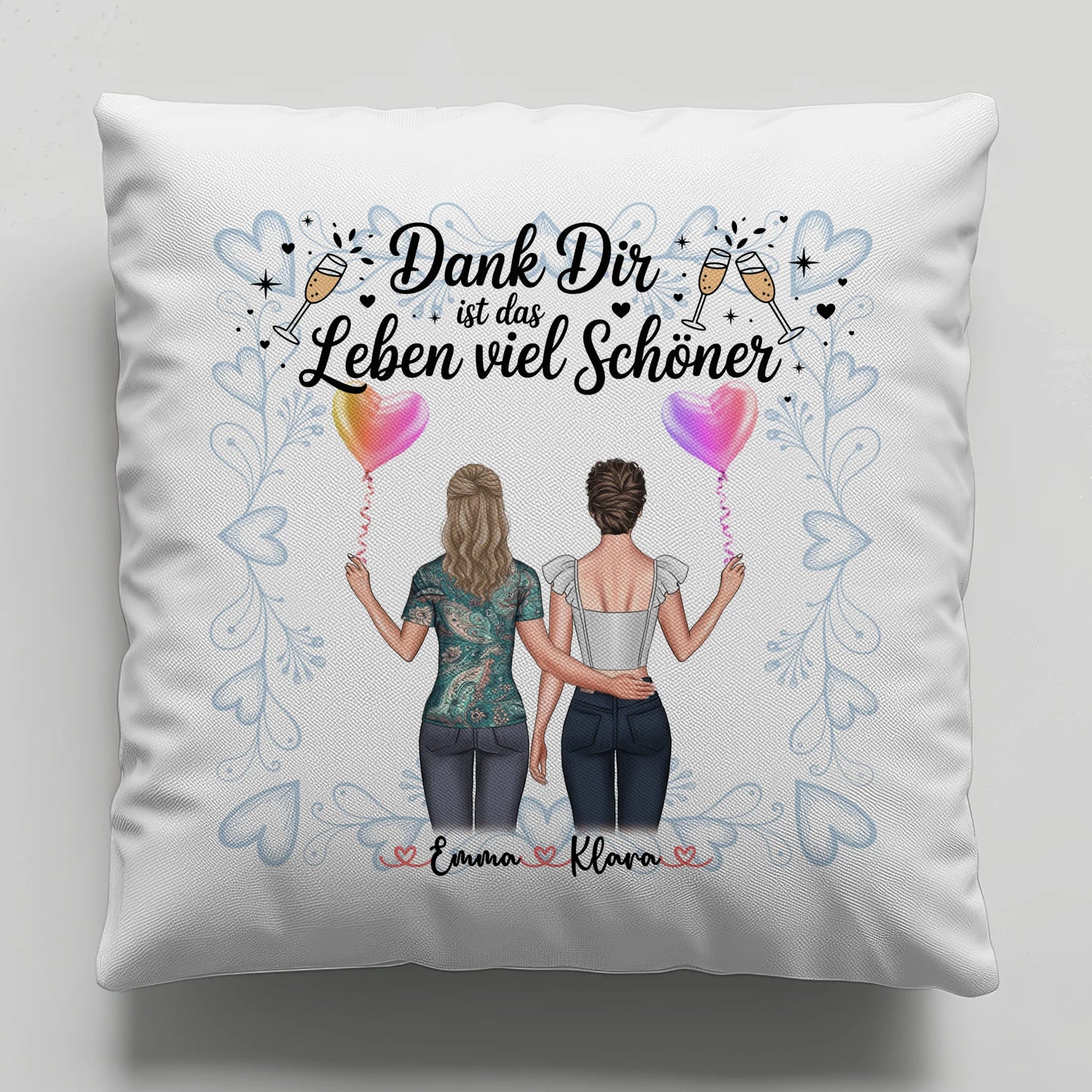 personalisiertes Kissen beste Freundin mit 2 Clipart Frauen Namen & Wunschtext