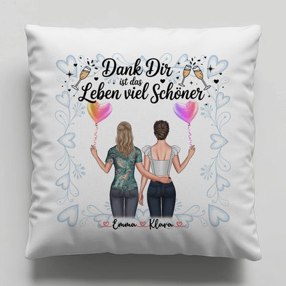 personalisiertes Kissen beste Freundin mit 2 Clipart Frauen Namen & Wunschtext