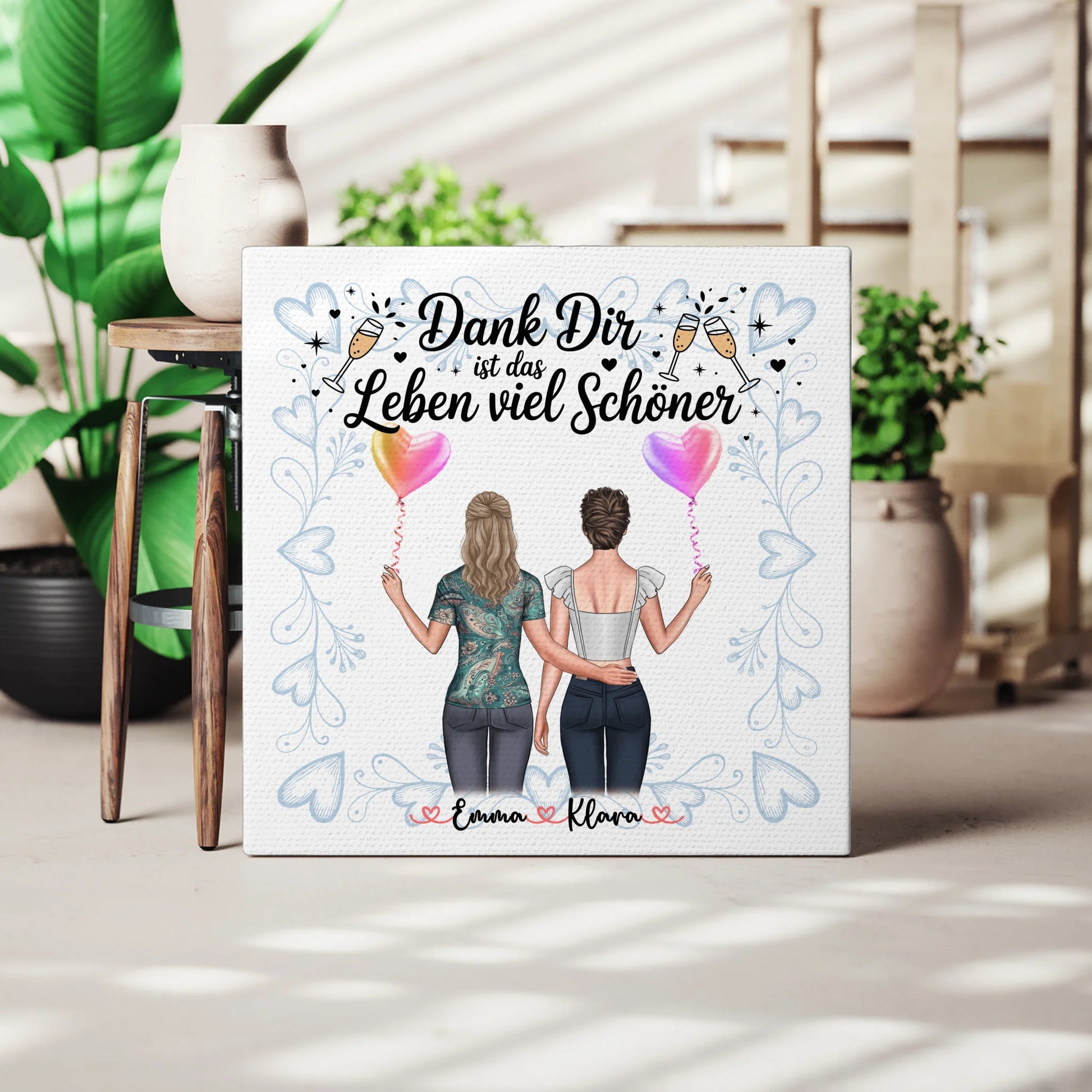 Personalisierte Leinwand beste Freundin mit 2 Clipart Frauen, Namen & Dank dir Spruch 3