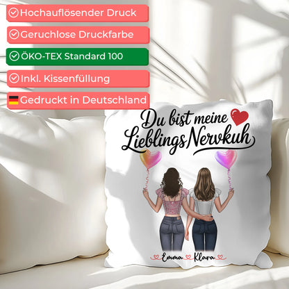 Beste Freundin Kissen personalisierbar mit 2 Clipart Frauen, Namen, Hintergrund & Wunschtext