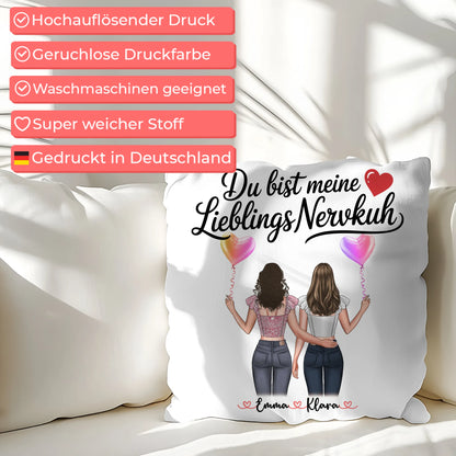 Beste Freundin Kissen personalisierbar mit 2 Clipart Frauen, Namen, Hintergrund & Wunschtext