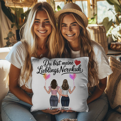 Beste Freundin Kissen personalisierbar mit 2 Clipart Frauen, Namen, Hintergrund & Wunschtext