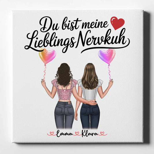 Personalisierte Leinwand Freundinnen mit 2 Clipart Frauen, Namen & eigenem Spruch 1