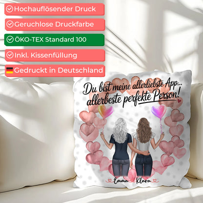 Kissen beste Freundin personalisierbar mit 2 Clipart-Frauen, Namen, Foto & Wunschtext