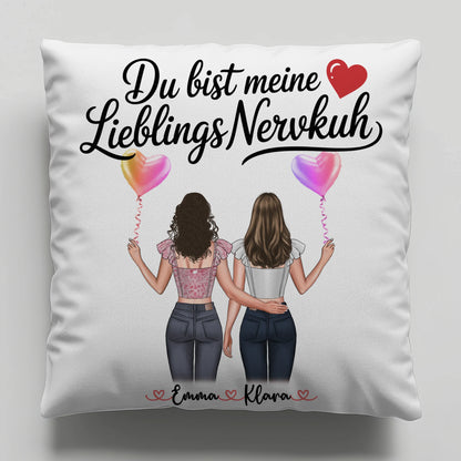 Beste Freundin Kissen personalisierbar mit 2 Clipart Frauen, Namen, Hintergrund & Wunschtext