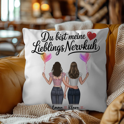 Beste Freundin Kissen personalisierbar mit 2 Clipart Frauen, Namen, Hintergrund & Wunschtext