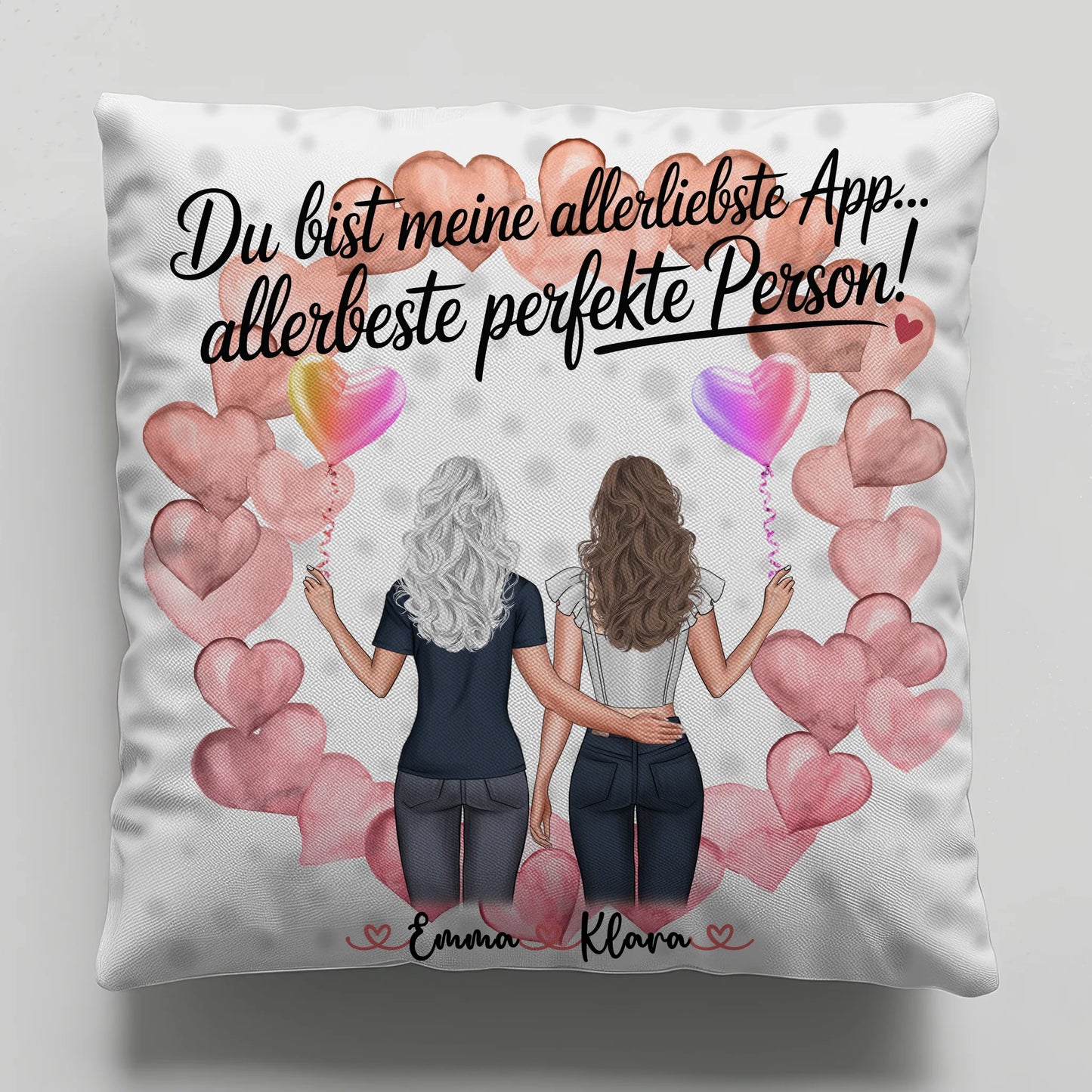 Kissen beste Freundin personalisierbar mit 2 Clipart-Frauen, Namen, Foto & Wunschtext