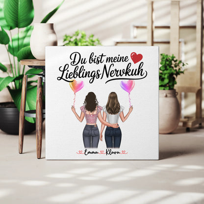 Personalisierte Leinwand Freundinnen mit 2 Clipart Frauen, Namen & eigenem Spruch 3