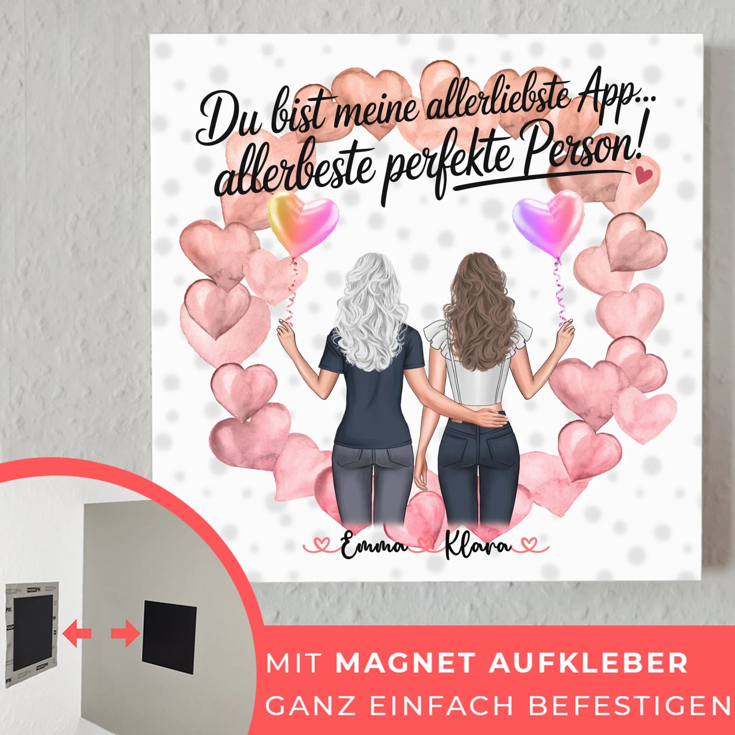 Fotoboard beste Freundin - 2 Clipart Frauen, Namen, Hintergrund und eigener Spruch