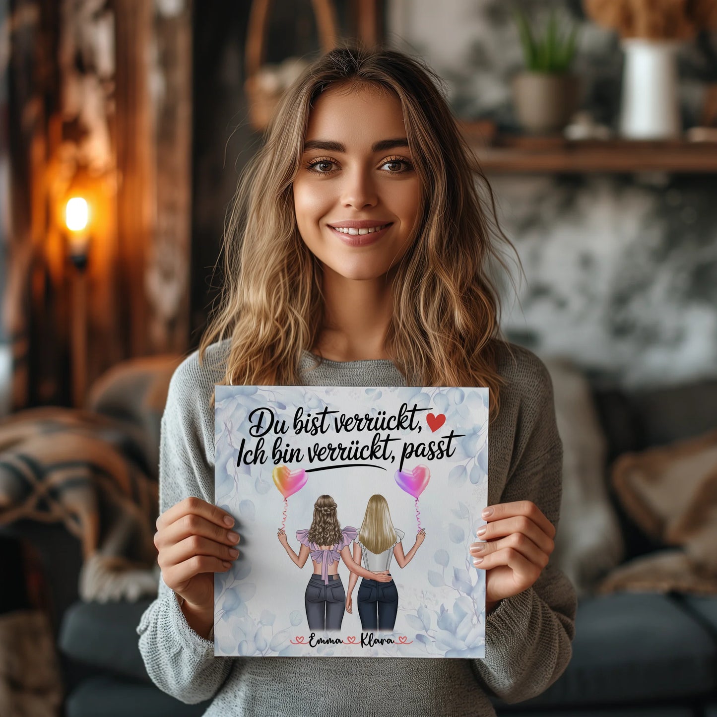 Beste Freundinnen Fotoboard mit 2 Clipart Frauen, Namen und Wunschtext