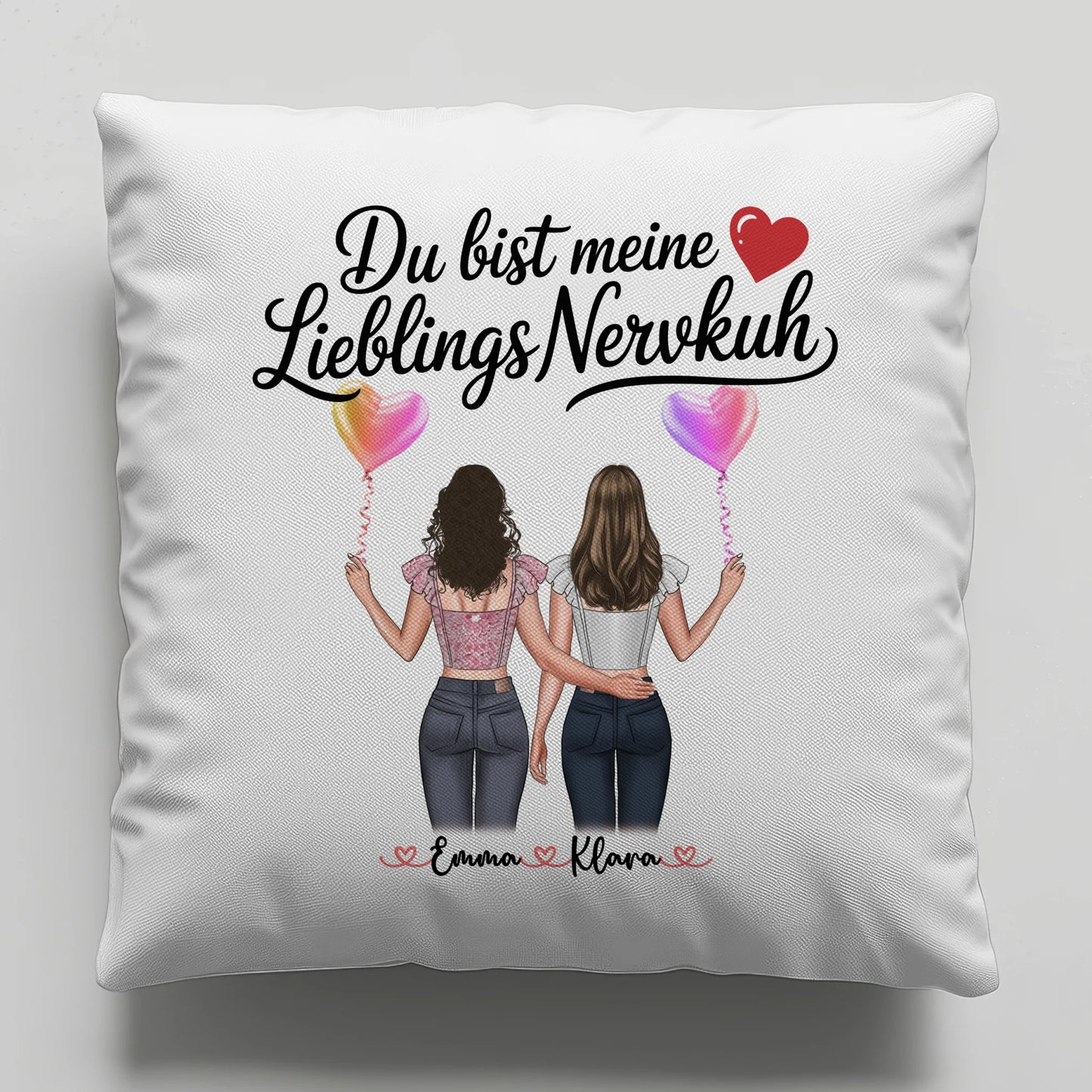 Beste Freundin Kissen personalisierbar mit 2 Clipart Frauen, Namen, Hintergrund & Wunschtext
