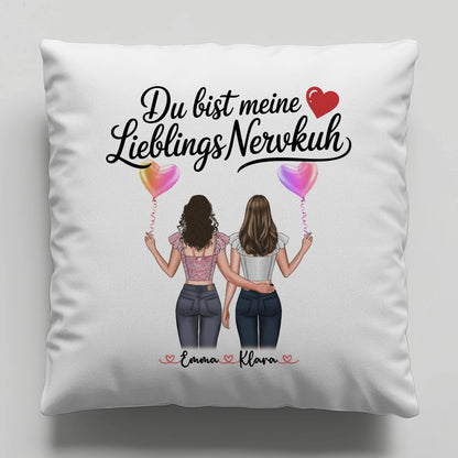 Beste Freundin Kissen personalisierbar mit 2 Clipart Frauen, Namen, Hintergrund & Wunschtext