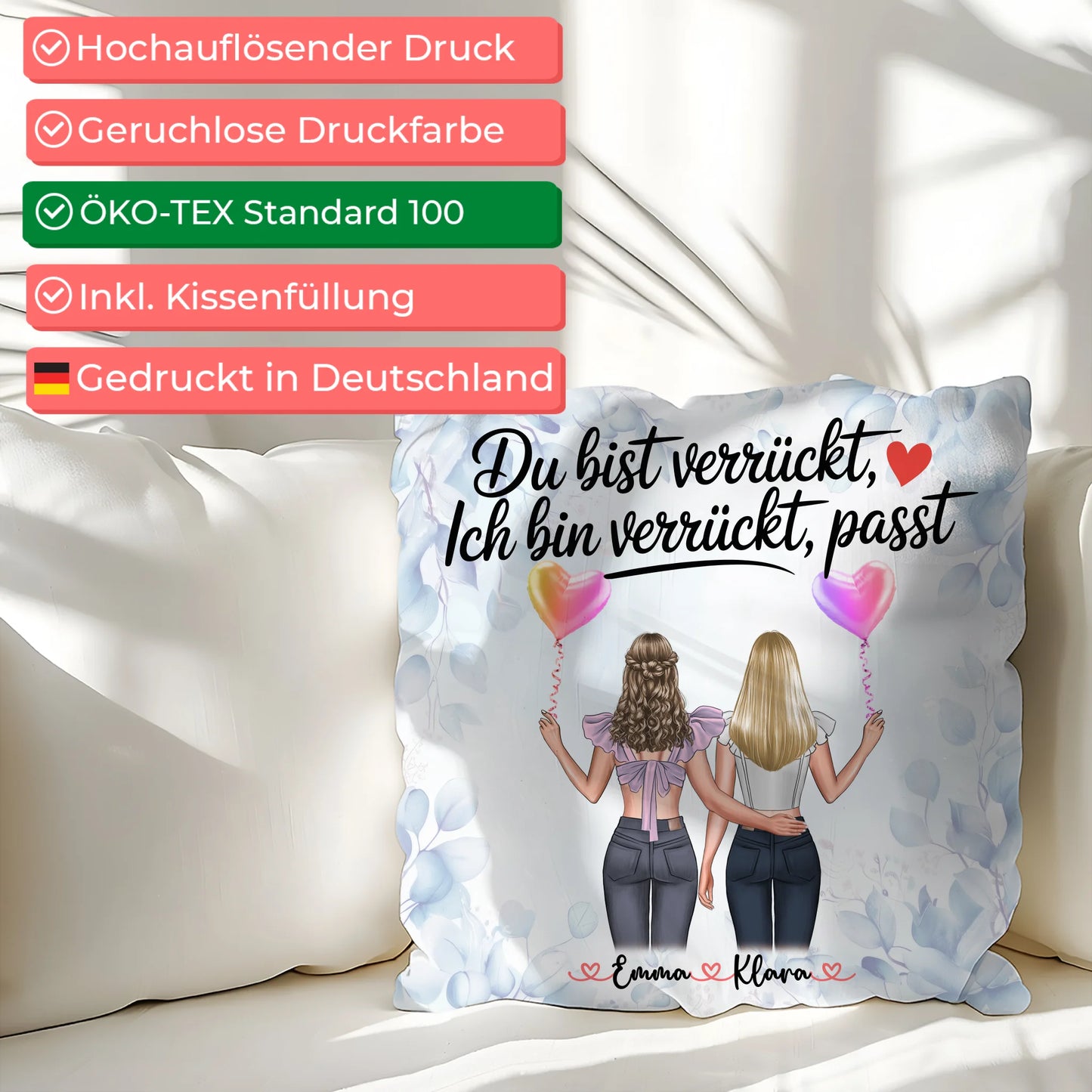 Namen Kissen Beste Freundin - Du verrückt Ich verrückt Passt personalisierbar