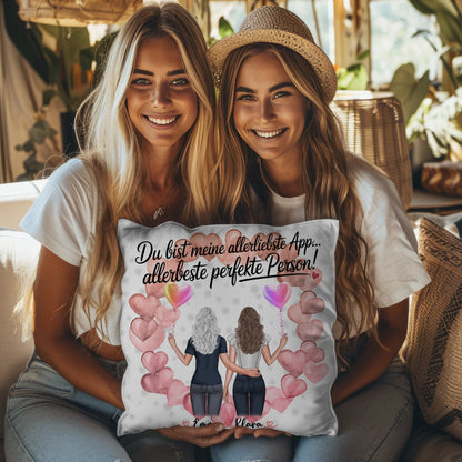 Kissen beste Freundin personalisierbar mit 2 Clipart-Frauen, Namen, Foto & Wunschtext