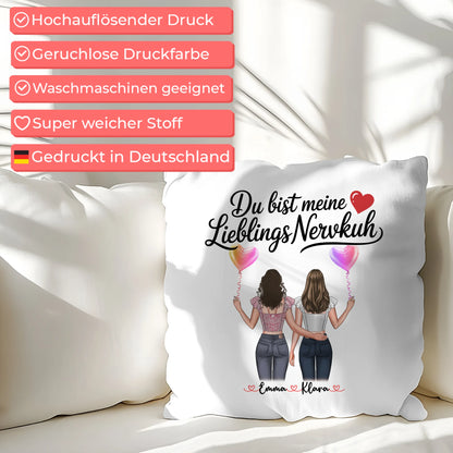 Beste Freundin Kissen personalisierbar mit 2 Clipart Frauen, Namen, Hintergrund & Wunschtext