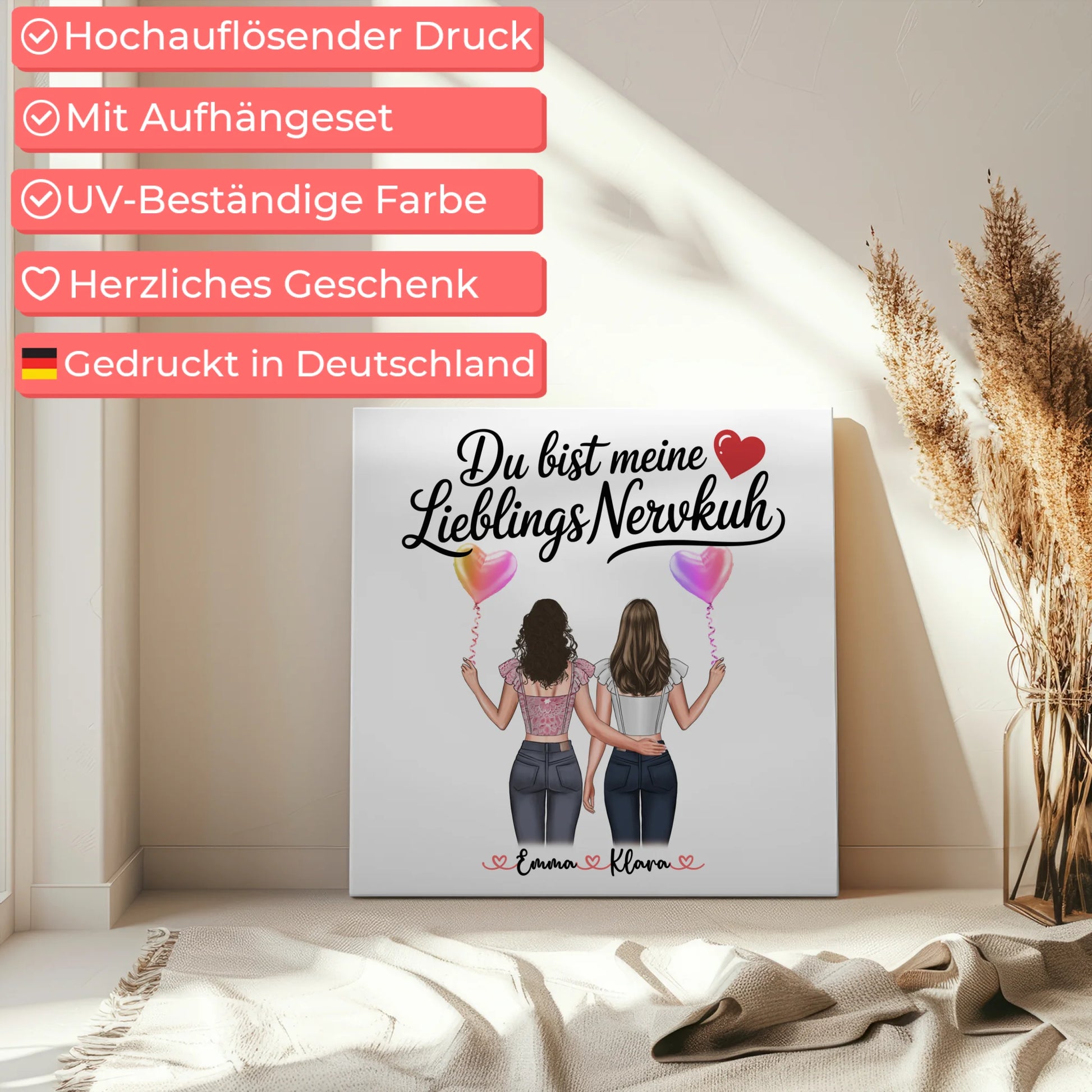 Personalisierte Leinwand Freundinnen mit 2 Clipart Frauen, Namen & eigenem Spruch 5
