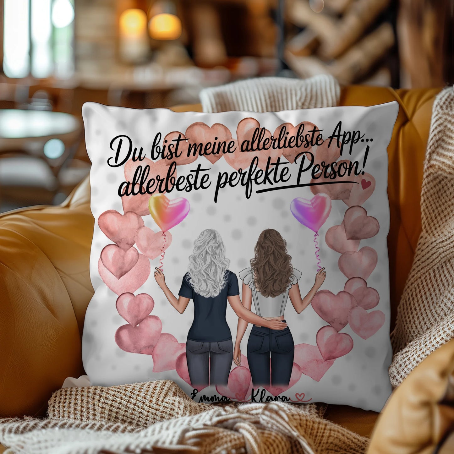 Kissen beste Freundin personalisierbar mit 2 Clipart-Frauen, Namen, Foto & Wunschtext